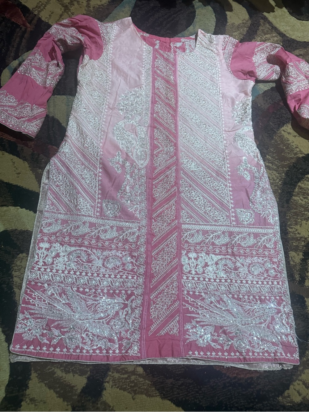 Pink Embroidered Long-Sleeve Women's Dress